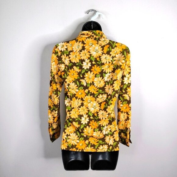 Vintage Charlie White Silk Retro 70s Floral Cottage Tapestry Sunflower Shirt M - Picture 2 of 6